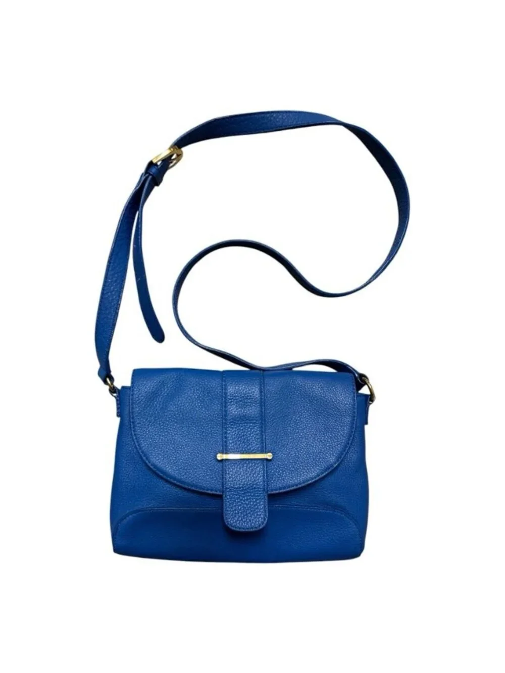 Talbots Blue Pebbled Leather Crossbody Bag Gold Tone Hardware